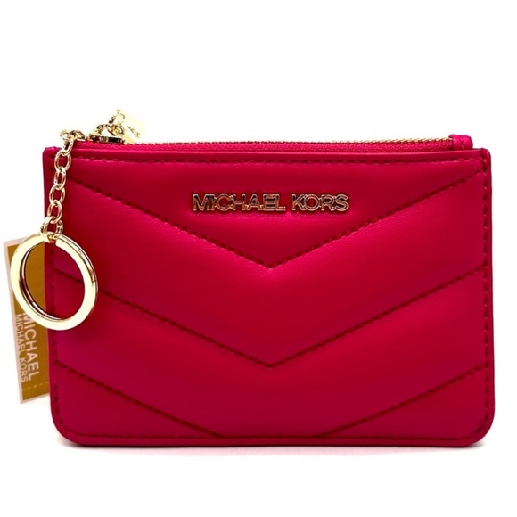 Michael Kors Jet Set Travel Small Top Zip Coin Pouch w ID Holder Electric Pink - Picture 3 of 8